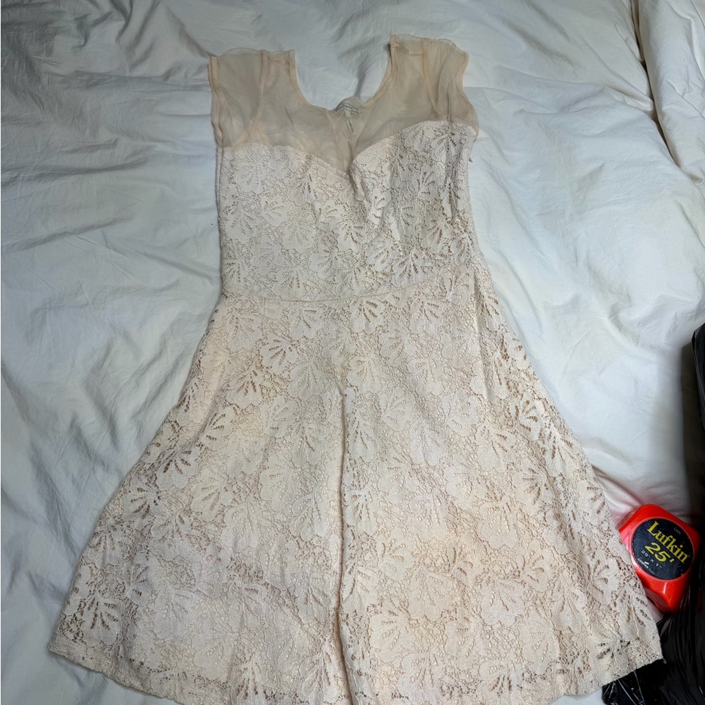 Kirra Sheer Lace Overlay Dress in Soft Blush